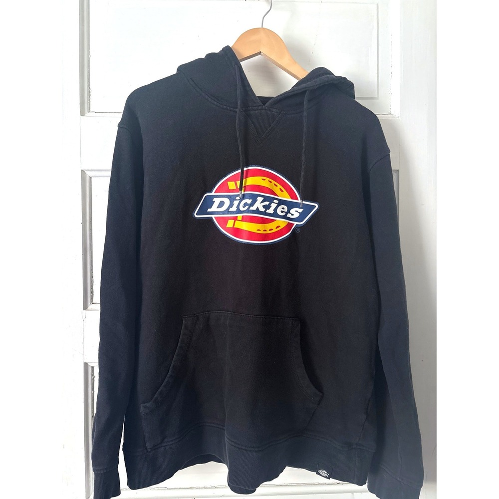 Vintage Dickies Hoodie Pullover Black Logo Graphic Workwear Skater Mens XL
